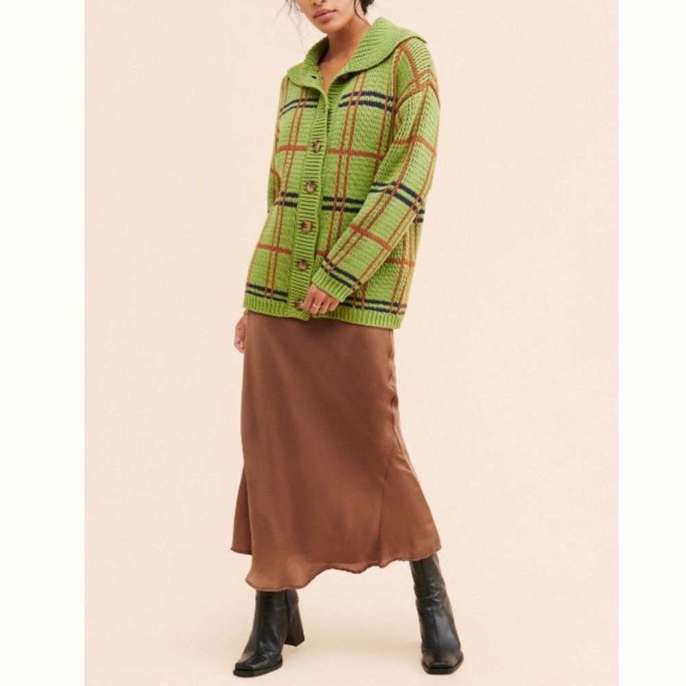 Anthropologie Callahan Green and Brown Plaid Knit Cardigan - Picture 2 of 10